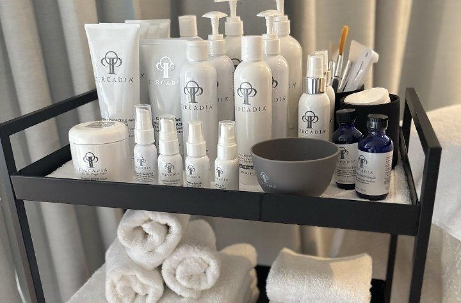 Circadia products on the treatment cart at Lux Eternal Spa